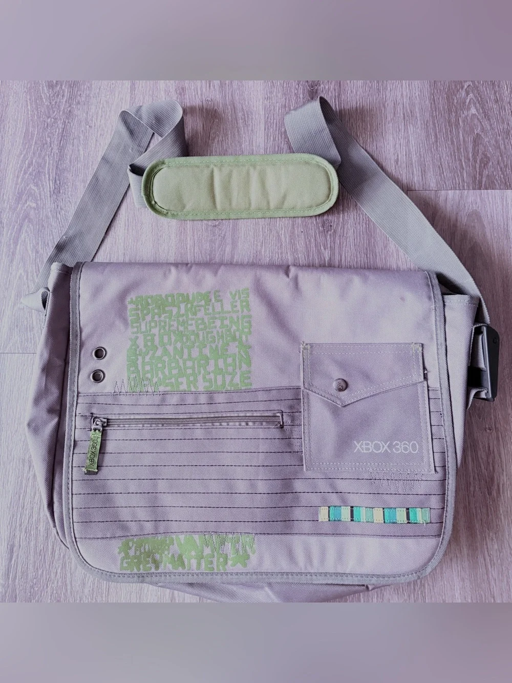 Official Xbox 360 Messenger Travel Bag Grey/Green Canvas Console Carrying Case